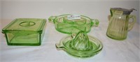 4 pc Green depression era glass