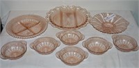 9 unmatched pieces pink depression era glass