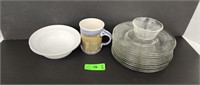 Plates, bowls  and coffee mugs.