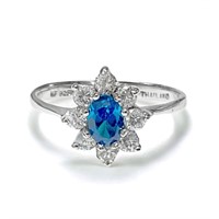 Blue & White CZ Sterling Silver Ring Size 6