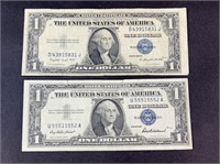 (2) OFF CENTER SILVER CERTIFICATES- 1935 & 1957