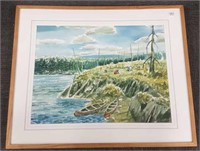 Signed Gawboy (Carl) watercolor- lake with canoes