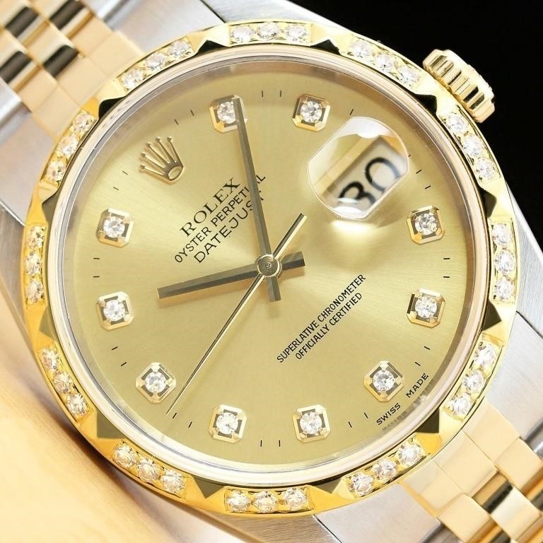 Rolex Men Datejust Pyramid Diamond Watch