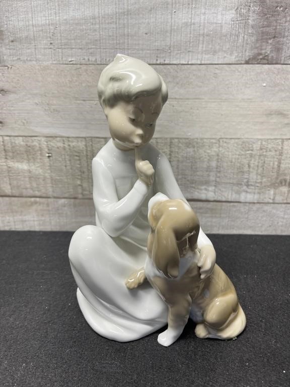 Vintage Llardo 4522 Boy With Dog Figurine 8.5" Hig