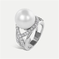 14K WHITE GOLD 1.00CT DIAMOND & PEARL RING