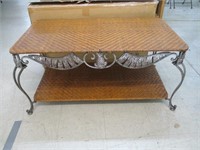 METAL AND RATAN 2 TIER TABLE W/ PINEAPPLE PATTERN