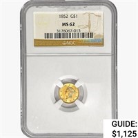1852 Rare Gold Dollar NGC MS62