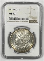 1878-CC Morgan Silver $1 Carson City NGC MS60
