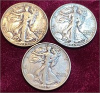 1939-D, P & S Liberty Standing Half Dollar Coins