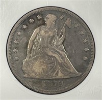 1870 Seated Liberty Silver $1 Soapbox ANACS Fine
