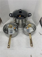Cook and serve pots, silver tone cooking pot (