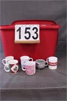 Red Tote Of Assorted Mugs