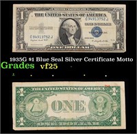 1935G $1 Blue Seal Silver Certificate Grades vf+ M