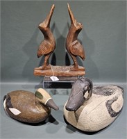 2 WORKING DECOYS, CARVED SHORE BIRDS