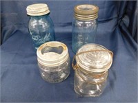 4 vintage jars (1) Crown blue quart jar (unusual)