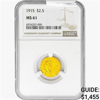 1915 $2.50 Gold Quarter Eagle NGC MS61