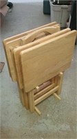 Four Wooden TV Trays With Stand