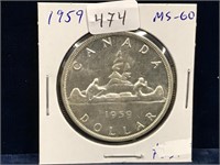 1959 Can Silver Dollar  MS60