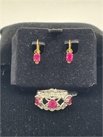 Women's Ruby 14K Gold Ring and Earrings.