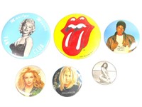 6 Buttons Pop Culture 1980s-90s MJ, Stones +