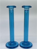 Blue Glass Column Candlesticks