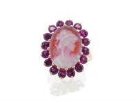 Cameo & purple gemstone set gold ring