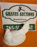 Milk Glass Hen on Nest Top only Split Tail 7”