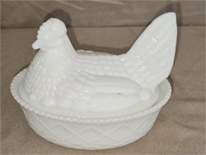 White Glass Hen on a Nest