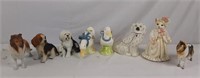 Collection of animal figures including 5 dogs, 2