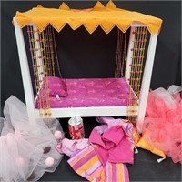 American Doll Canopy Bed,  2 Tut's,, 1 outfit