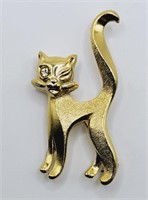 Vintage Unsigned Gold Tone Winking Cat Brooch