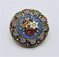 Italian Intricate Micro Mosaic Flower Brooch