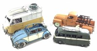 (4) Decorative Metal Vehicles, Vw Bus