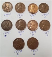 (10) Wheat Pennies 1940-1958