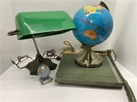 VTG Bankers Lamp, Paper Cutter, & Globe