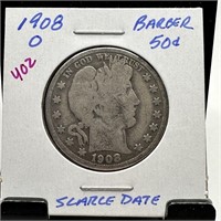 1908-O BARBER SILVER HALF DOLLAR SCARCE DATE