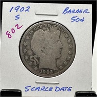 1902-S BARBER SILVER HALF DOLLAR SCARCE