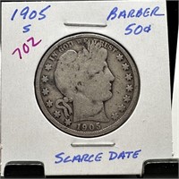 1905-S BARBER SILVER HALF DOLLAR SCARCE DATE