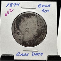 1894 BARBER SILVER HALF DOLLAR RARE DATE