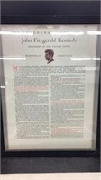 JFK inaugural address framed, race car print,