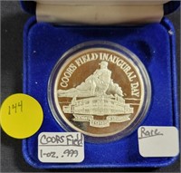 COORS FIELD INAUGURAL 1 TROY OZ SILVER ART ROUND