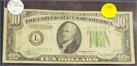 1934-A GREEN SEAL $10 FEDERAL RESERVE NOTE