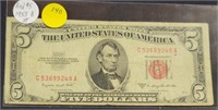 1953-B RED SEAL $5 NOTE
