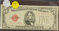 1928-F RED SEAL $5 RESERVE NOTE