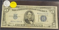 1934-C BLUE SEAL $5 SILVER CERTIFICATE