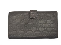 GG Black Embossed Leather Bi-Fold Wallet