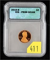 2010-S Lincoln cent, ICG slab certified PR69 Dcam