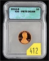 2010-S Lincoln cent ICG slab certified, PR70 Dcam