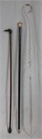 3 19TH C. CANES, BLOWN GLASS PARADE STAFF 41 1/2"