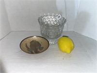 Smaller truffle dish, glass lemon and iris bowl